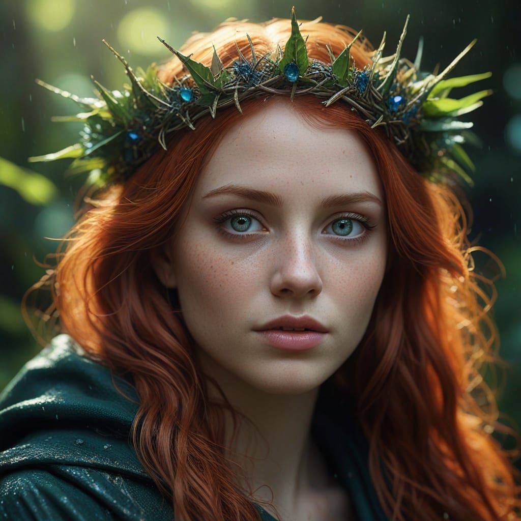 Mystical Rainforest Goddess with Emerald Eyes