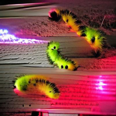 Neon Bioluminescent Caterpillars in Digital Art