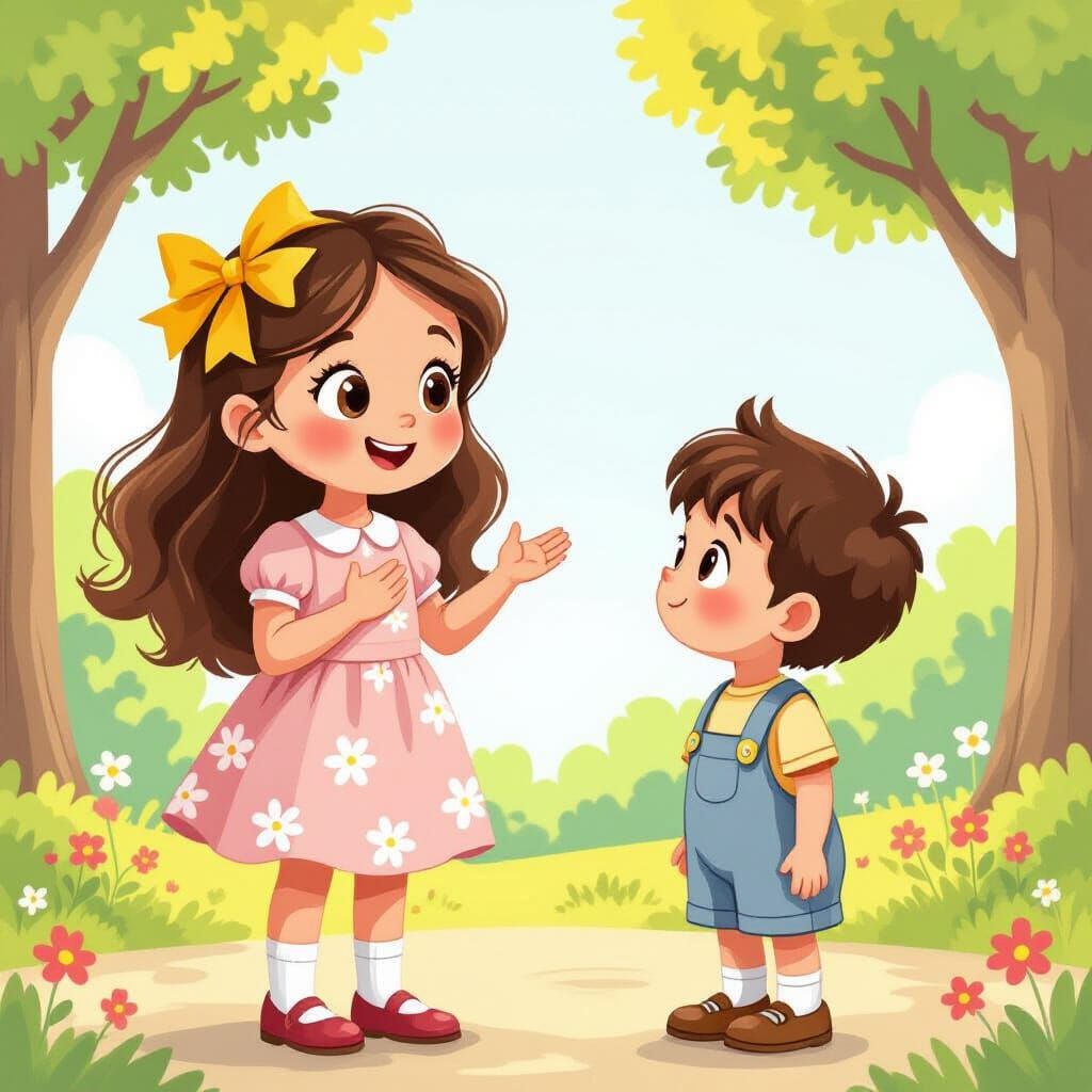 Cheerful Girl Lila Explains Kindly in Golden Hour Light