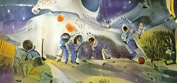 Astronauts on Moon: Roald Dahl-esque Illustration