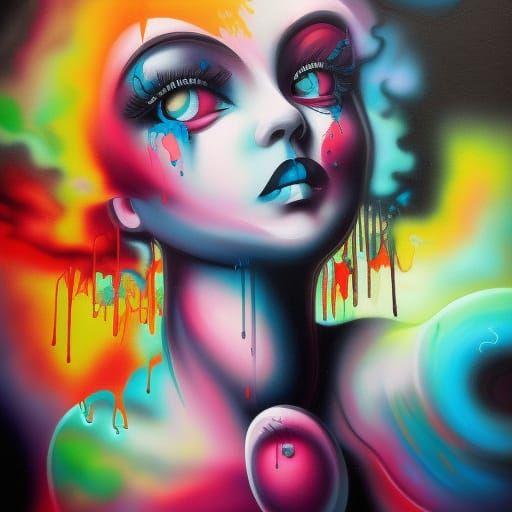 Surreal Graffiti Art of Floating Female Face