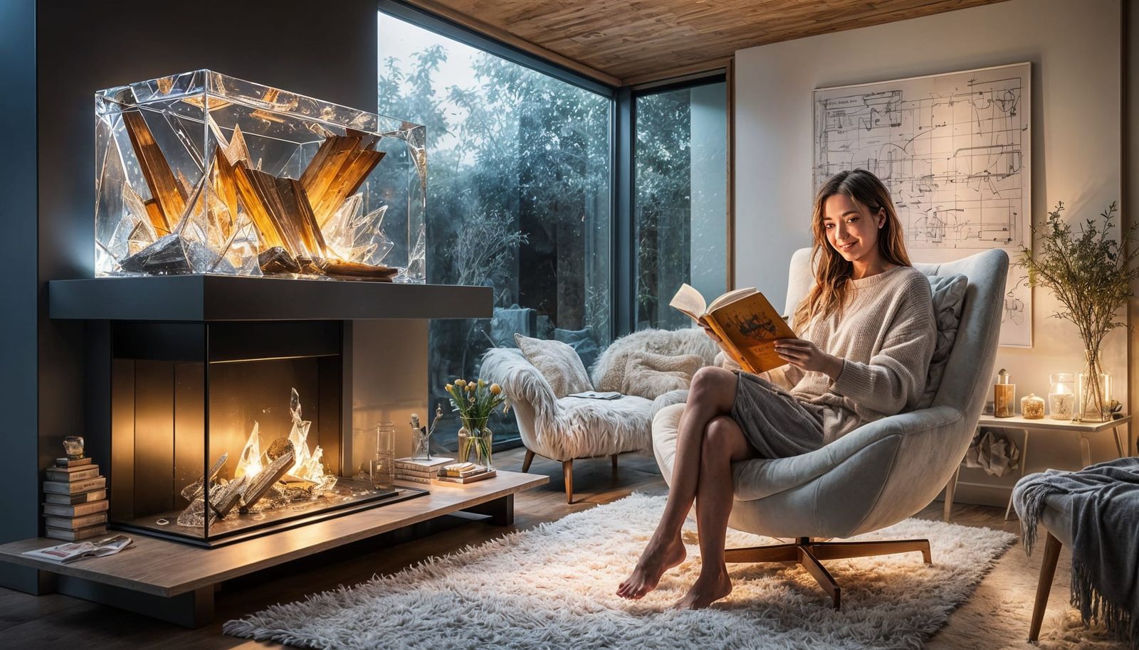 Cozy Home Inside Crystal Cube: Watercolour and Ink