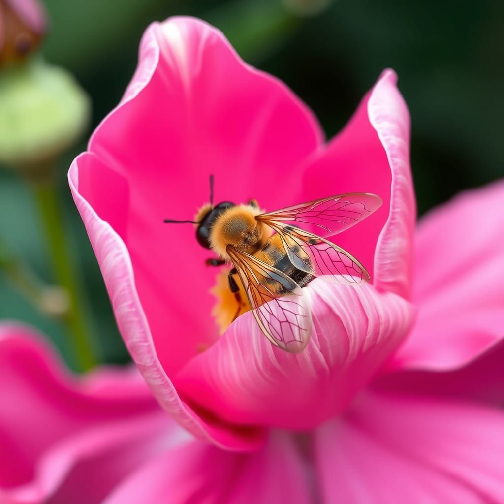 Golden Honey Bee on Exotic Pink Flower