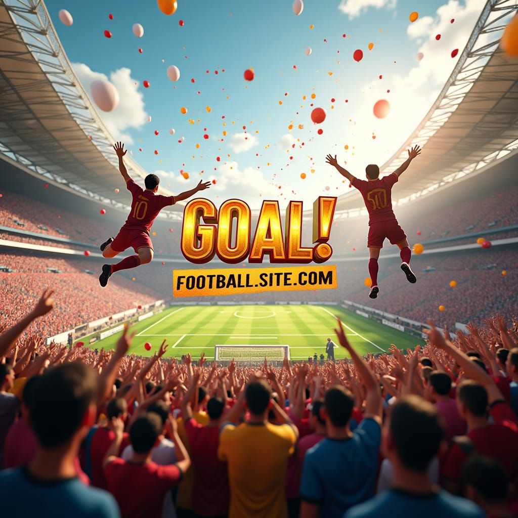Epic Football Stadium in Vibrant 3D, Goal Celebrated in Styl...