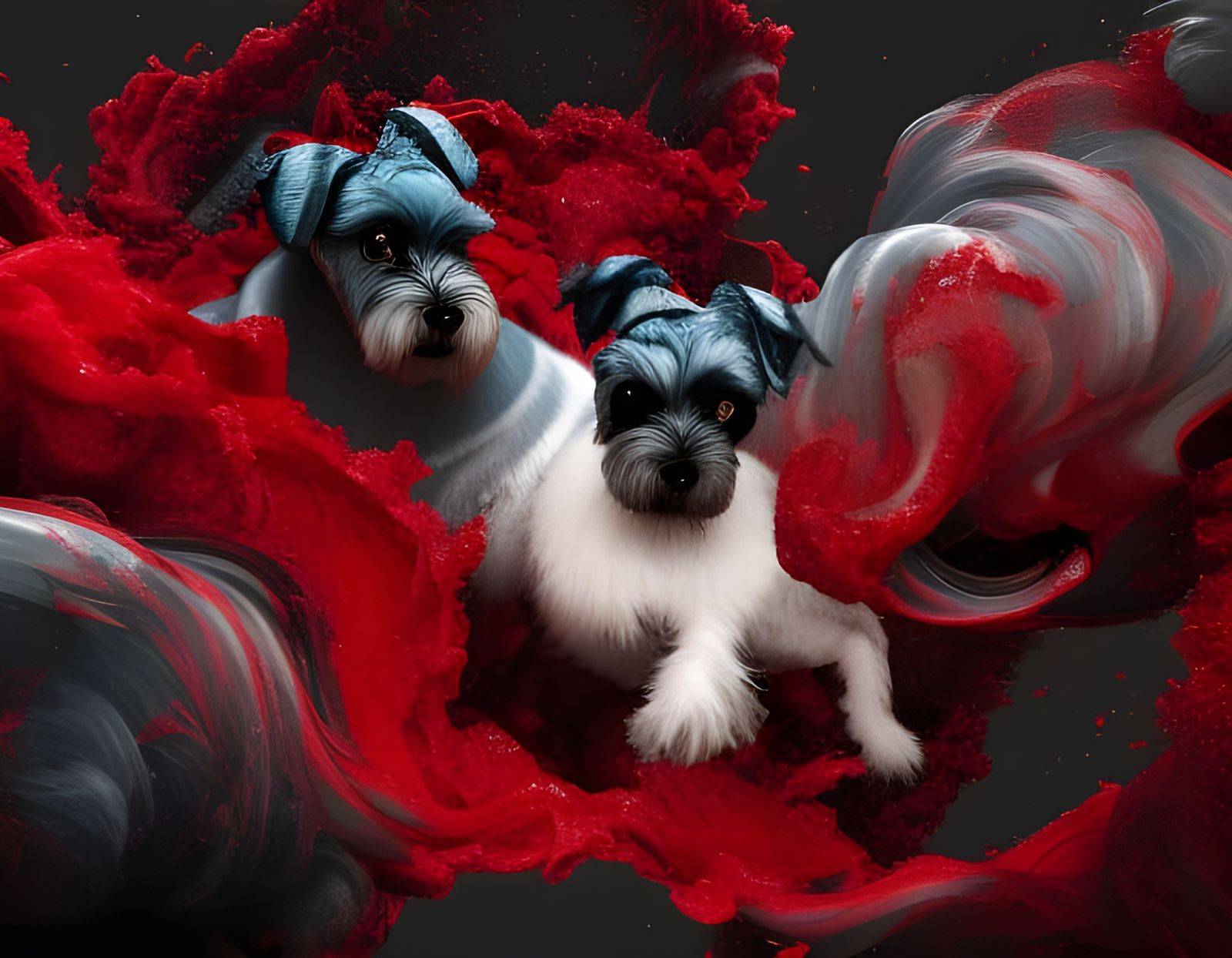 Rococo Horrorcore Schnauzers in 3D Splash Art