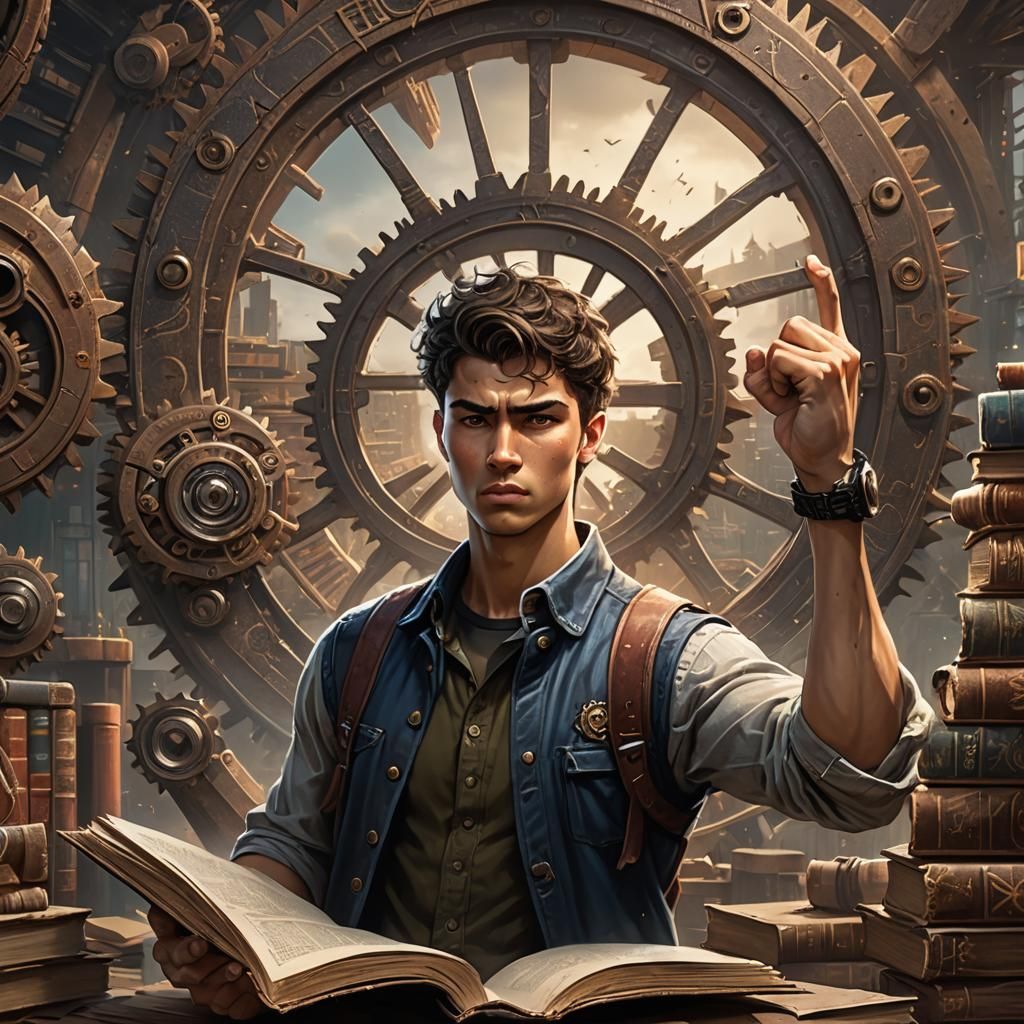 Triumphant Young Man with Journal: Fantasy Concept Art