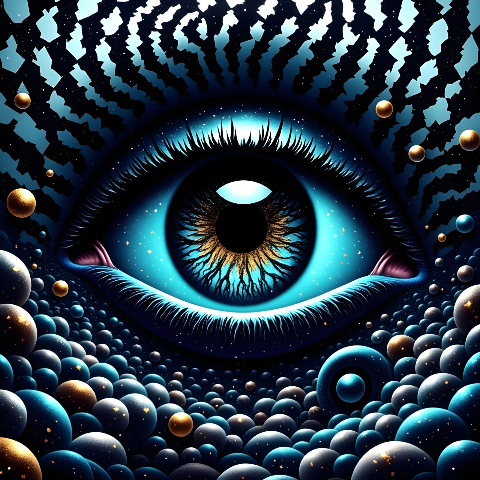 Stylized Blue Eye in Dreamlike Atmosphere