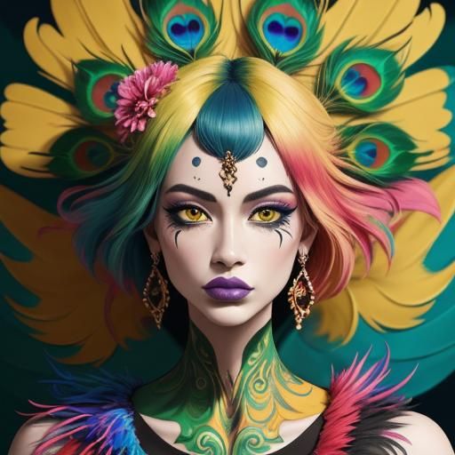 Dragon Peacock Woman in Abstract Expressionism Style