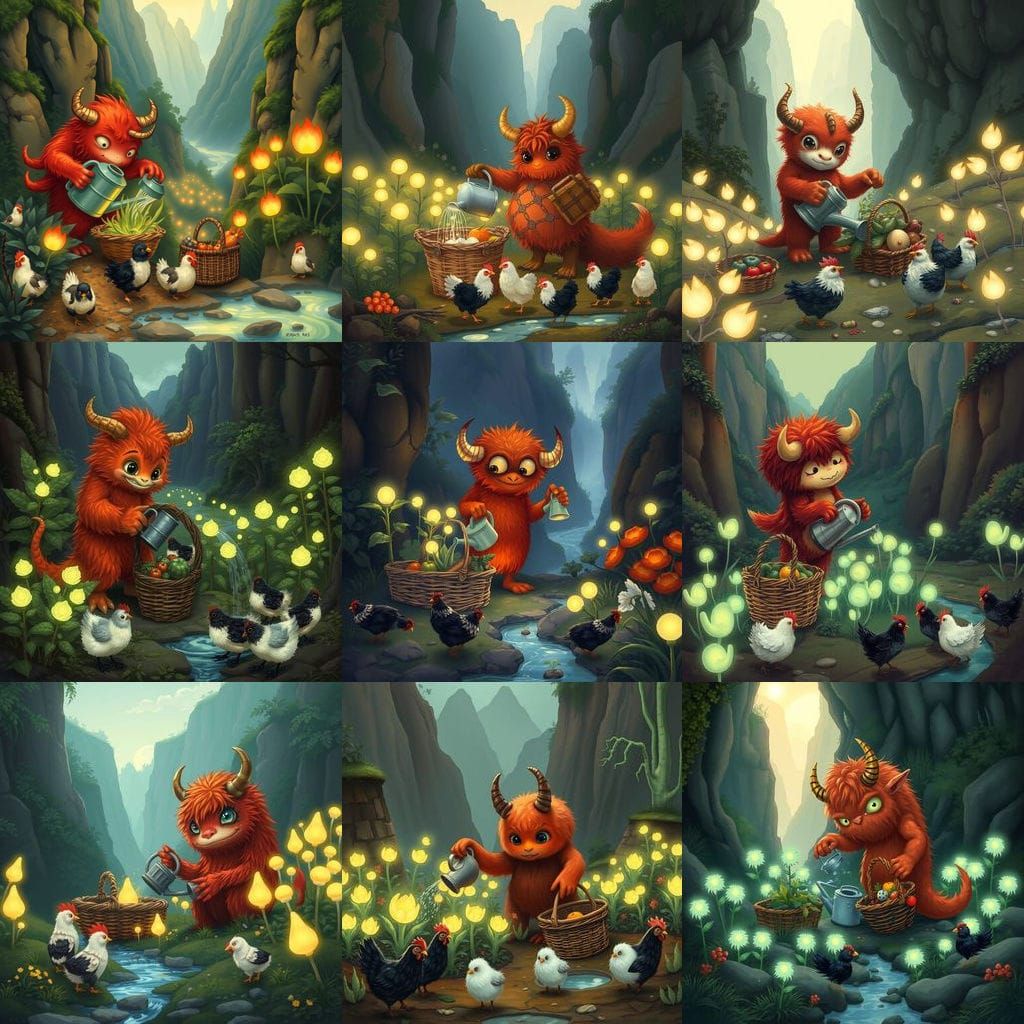 Cute Monster Gardener in Bioluminescent Valley