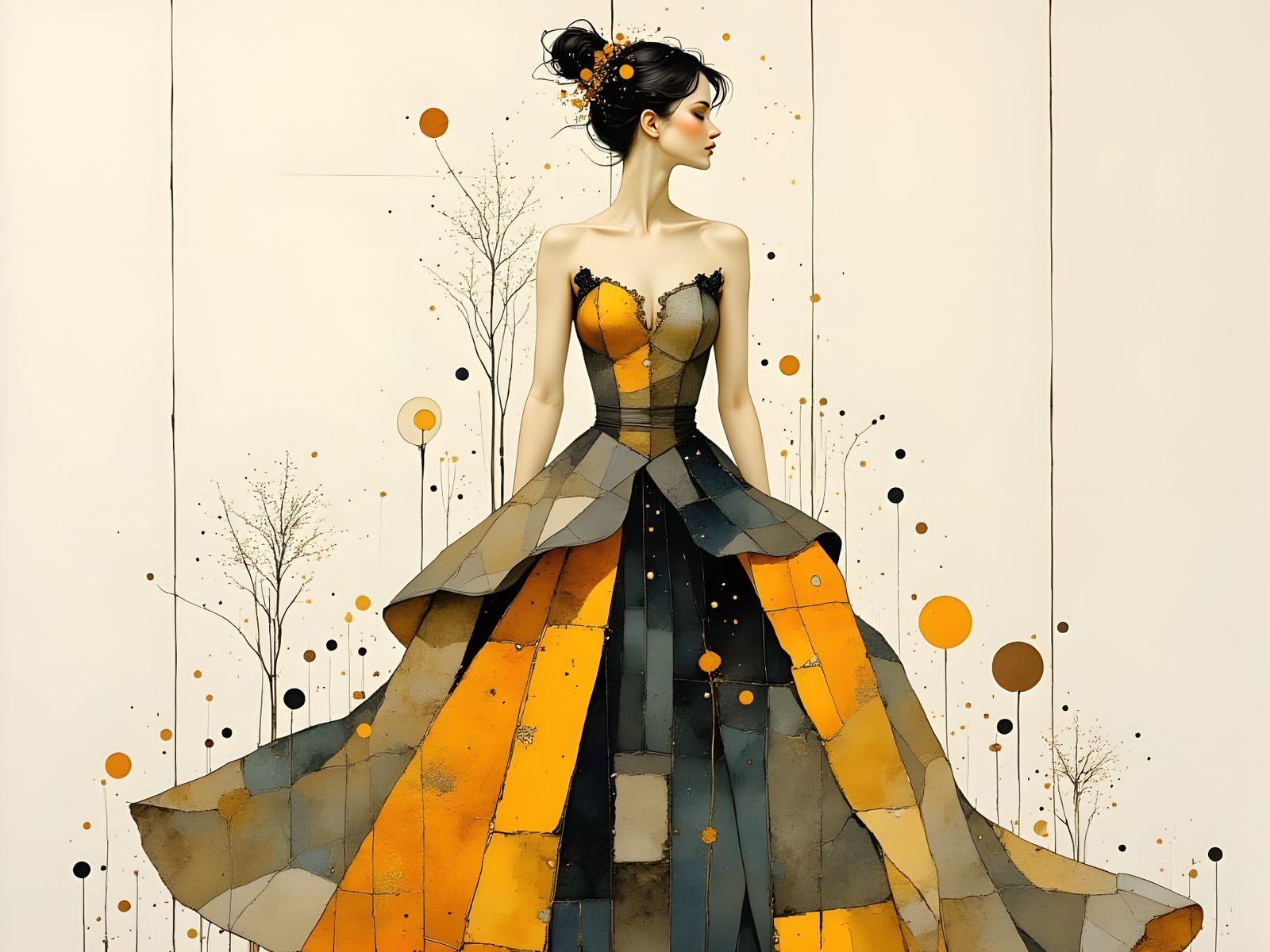 Surreal Woman in Elegant Quilted Gown