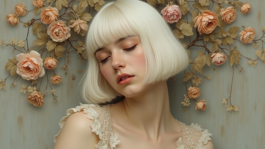 Woman Resting in Botticelli Style with Floral Accents