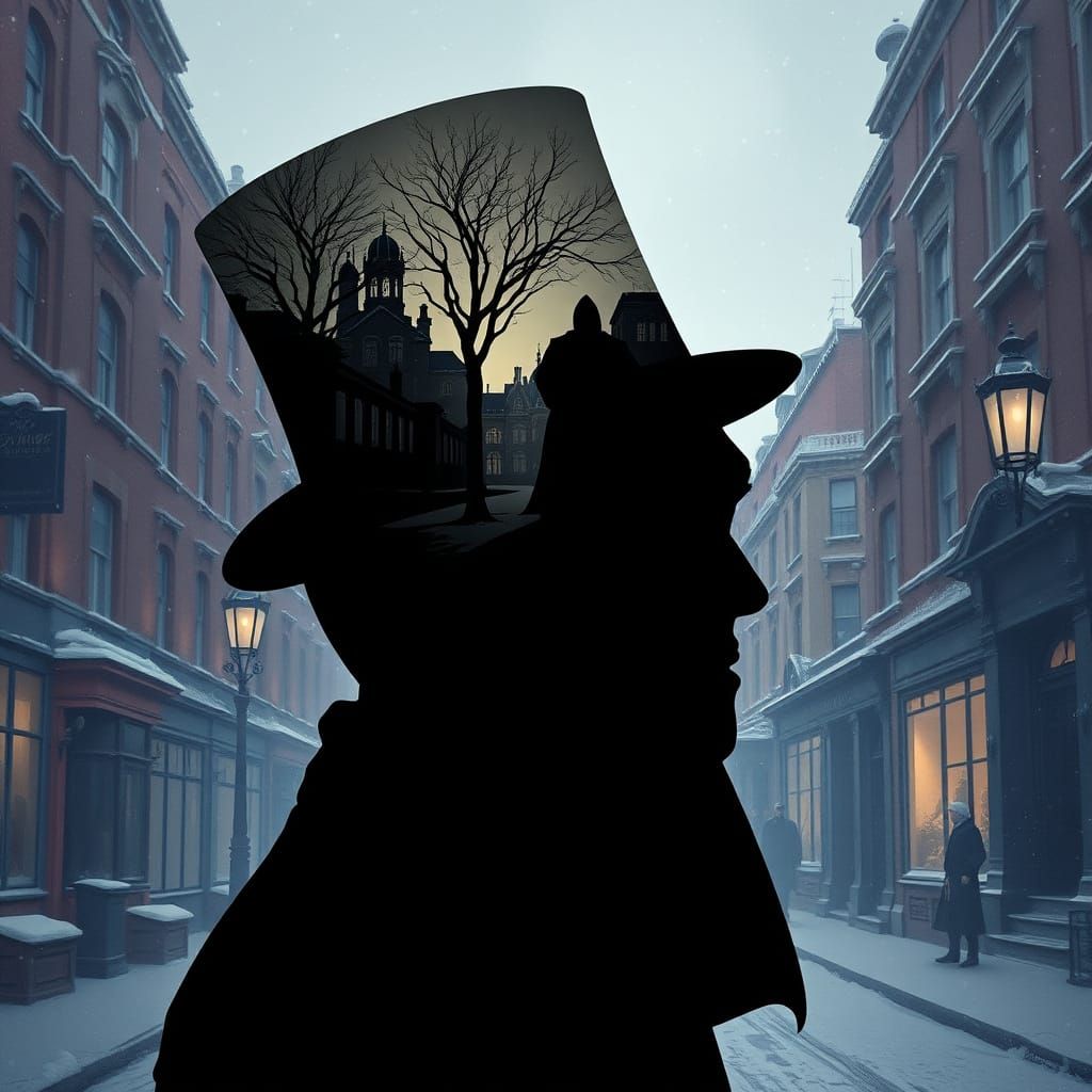 Victorian Gentleman Transforms into Snowy London Street Scen...