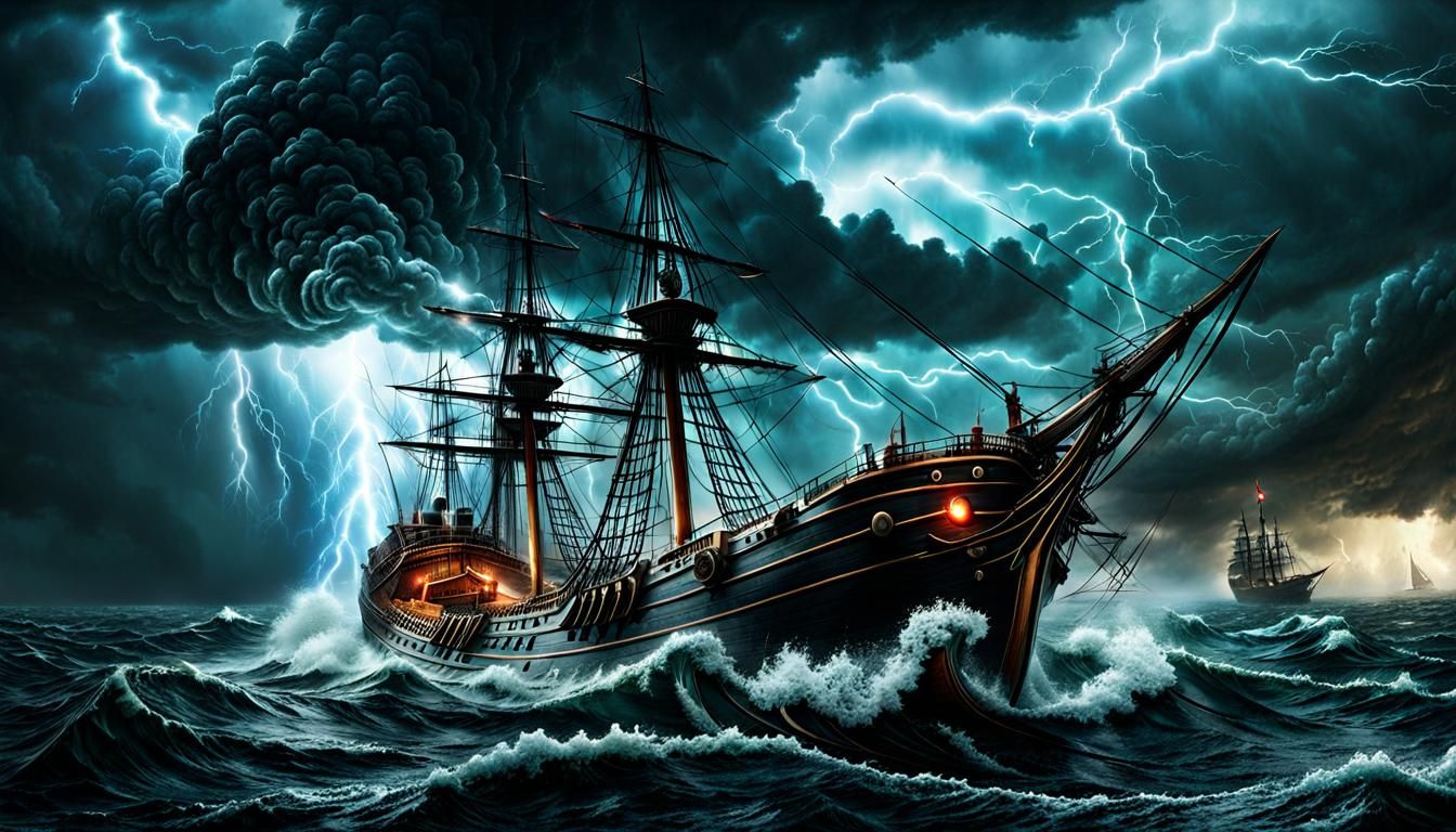 Kraken Attacks Ship During Lightning Storm