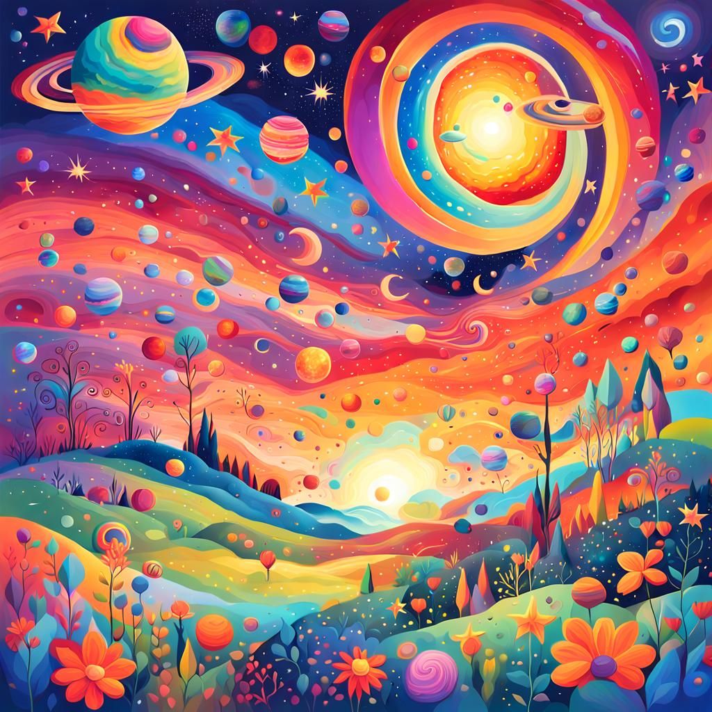 Cosmic Mythical Creatures in Surreal Galaxy Illustration