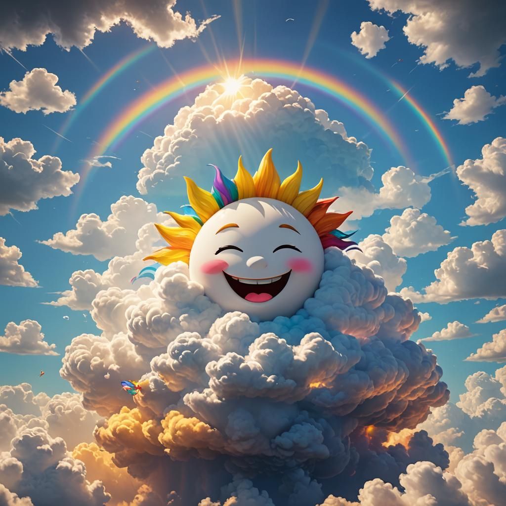 Cheerful Sun Thanks Cloud: Digital Art