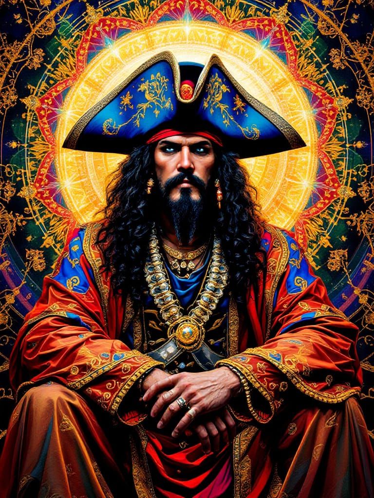 Blackbeard Portrait in Psychedelic Byzantine Style