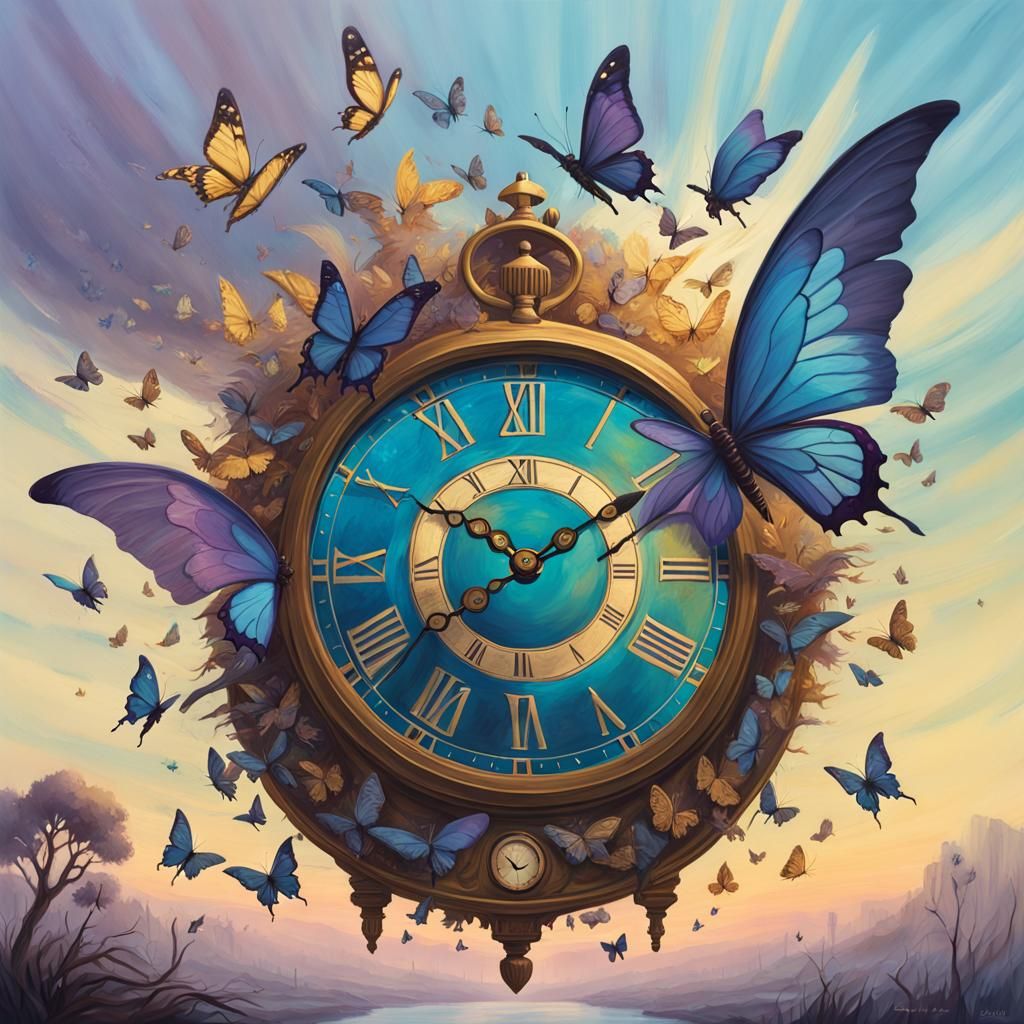 Winged Clock Flight: A Fantasy Art Piece