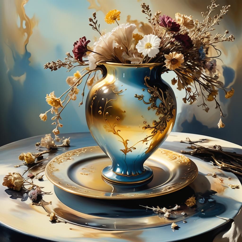 Surreal Still Life: Vase in Dreamlike Oil Painting