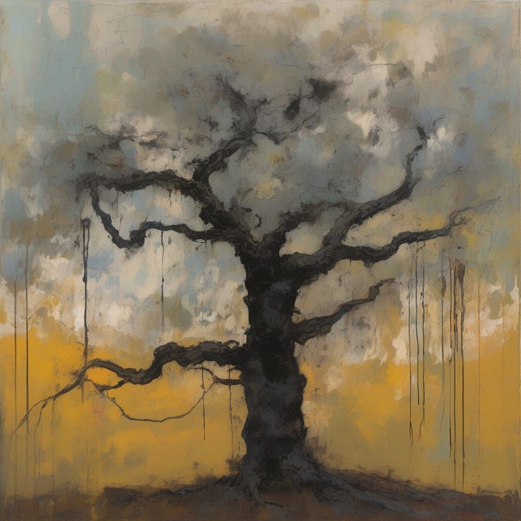 Ancient Tree Portrait in Abstract Expressionist Style