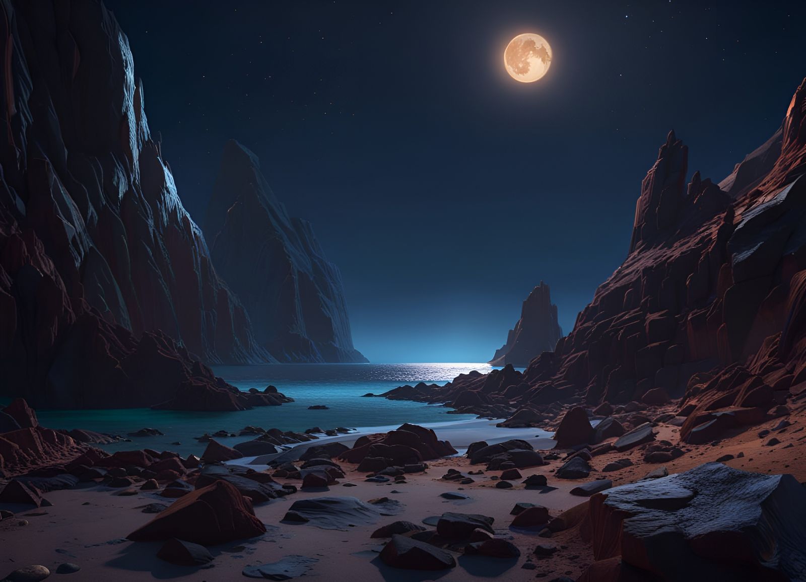 Alien Planet Shoreline at Night in 8K