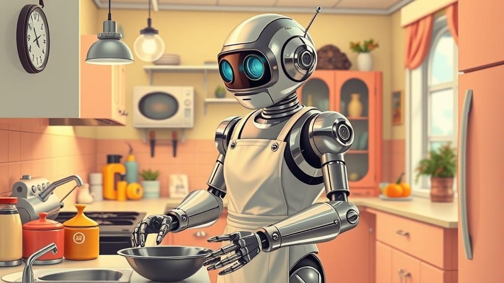 Retro-Futuristic Robot in 1960s Home