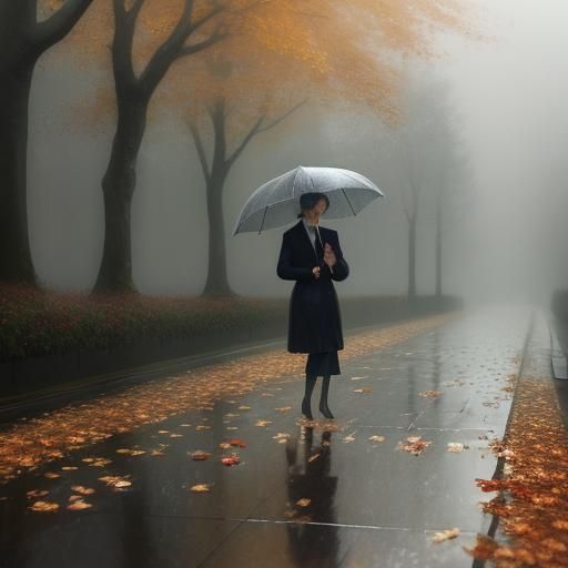 Rainy Day Leaves: An Impressionist Oil Painting