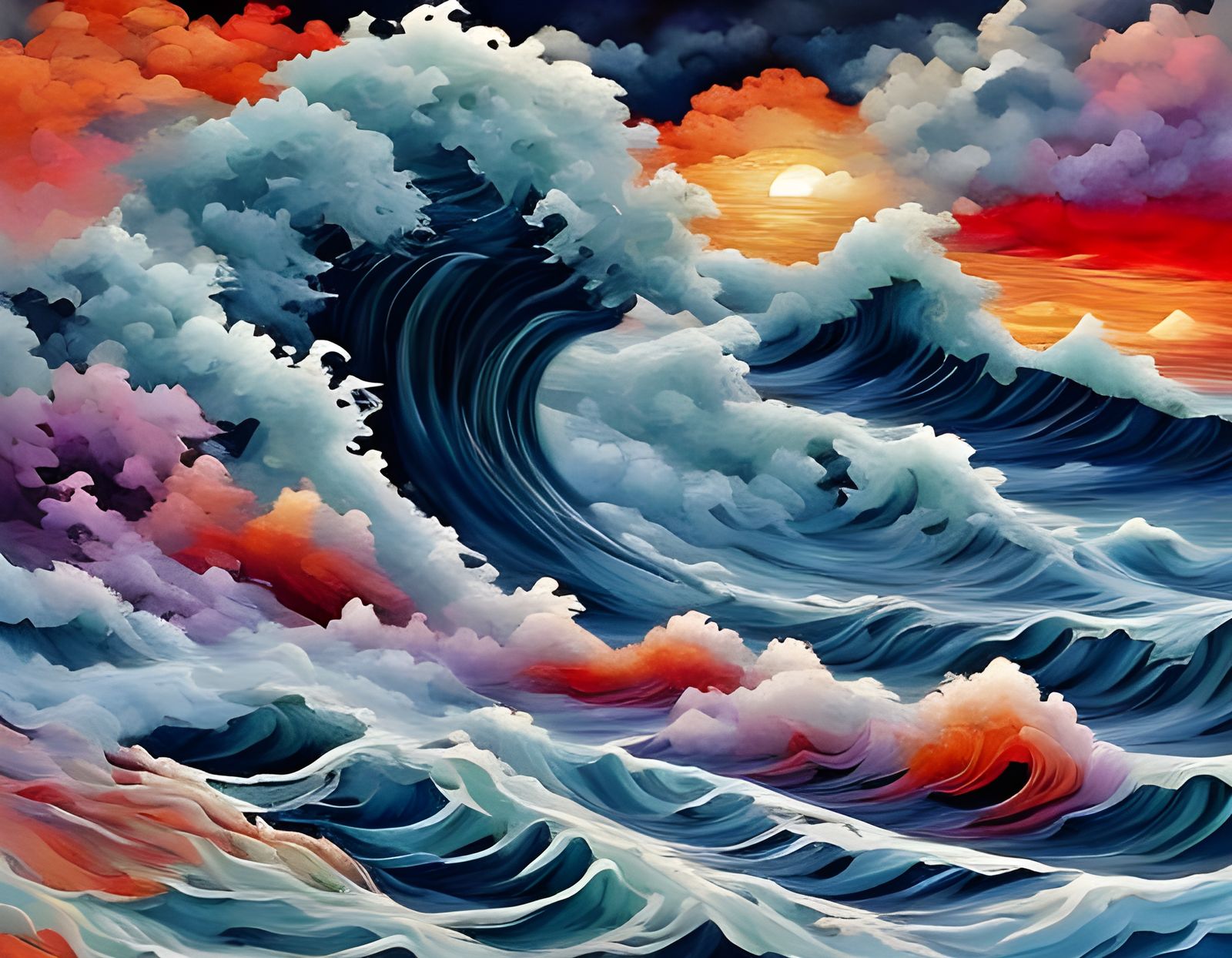 Dramatic Sunset Over Water and Rock