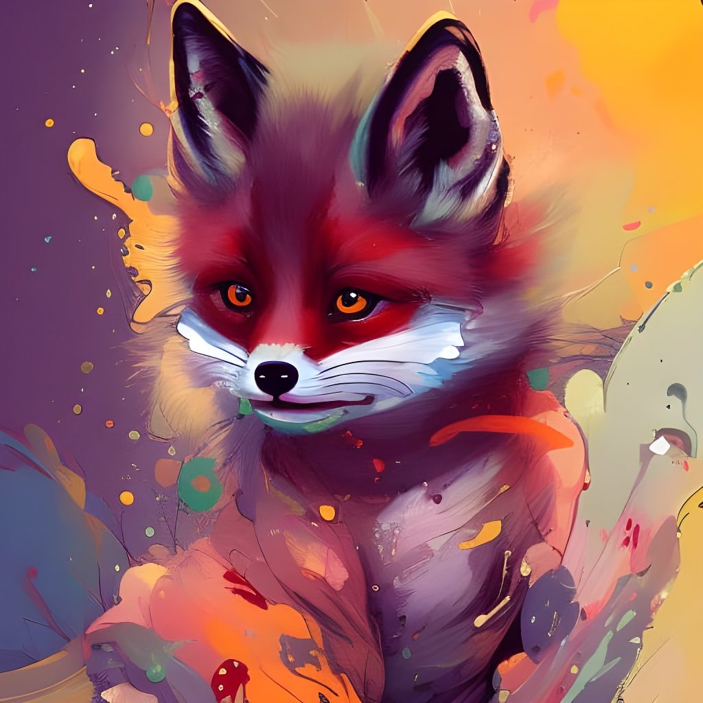 Cute Baby Red Panda Oil Painting Illustration