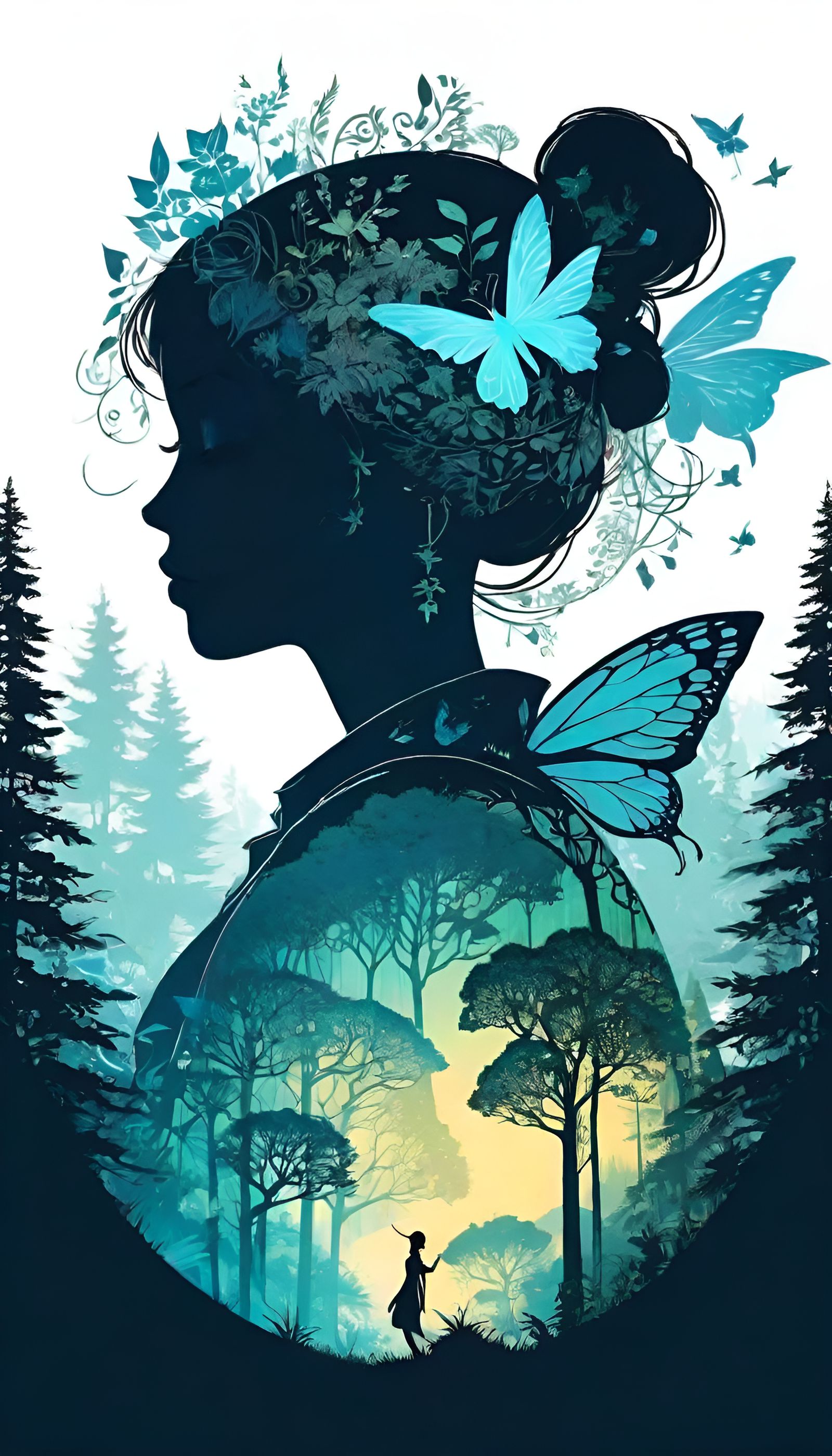 Nature Fairy Silhouette in Anime Illustration Style