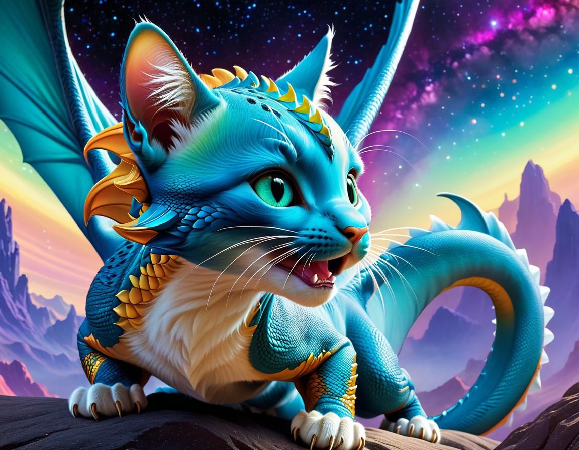 Dragon-Kitten in Moebius-Inspired Hyperrealistic Style