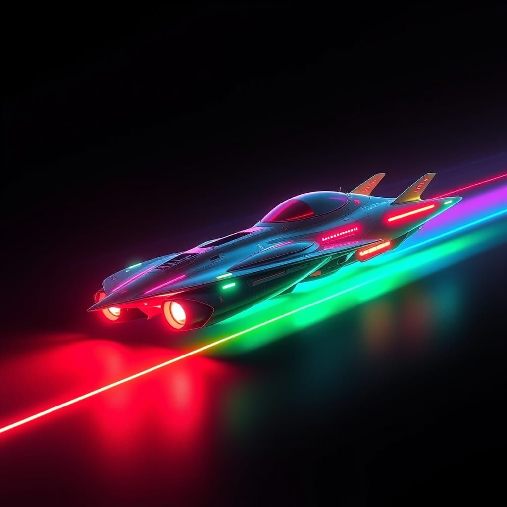 Supersonic Sci-Fi Racing Aircraft in Neon Lights