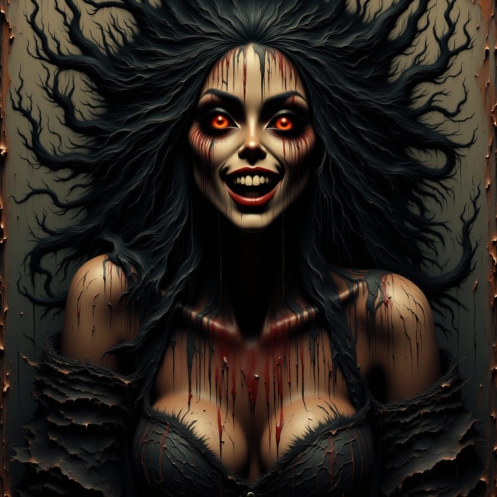 Nightmarish Demon Woman with Glowing Eyes