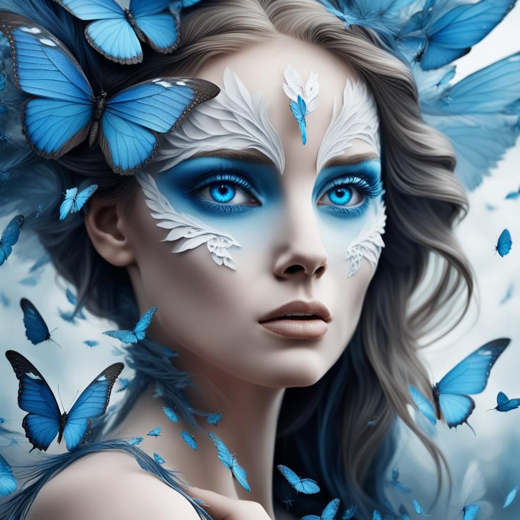 Butterfly Woman Portrait in Matte Painting Style