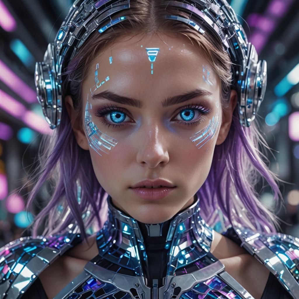 Futuristic Girl with Holographic Clothes, Hyperrealistic Ren...