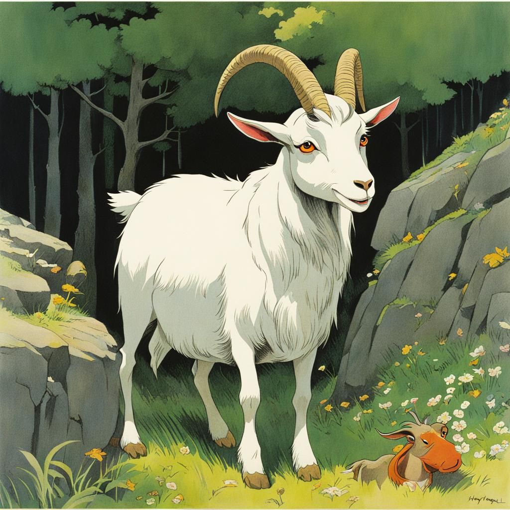 Greedy Goat Illustration in Anime Style