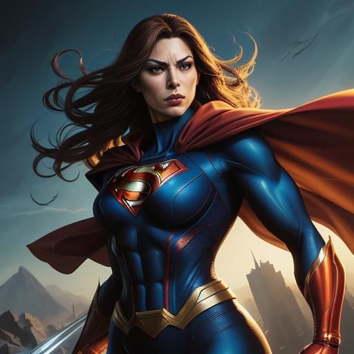 Dynamic Female Superhero in Comic Book Style