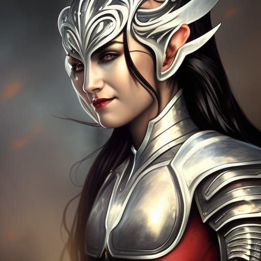 Elven Knight in Dark Armor, Hyperdetailed Portrait
