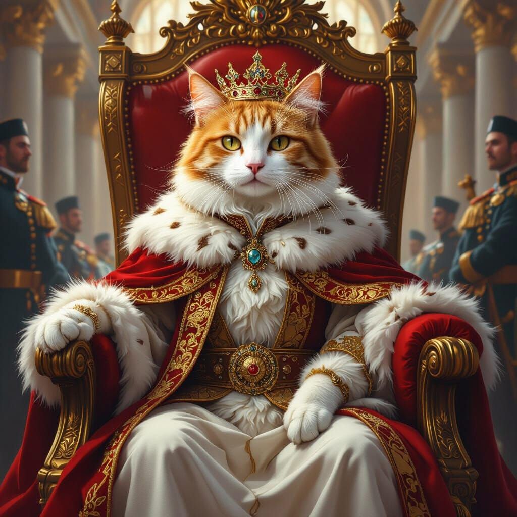 Majestic Cat King on Throne in Grand Palace