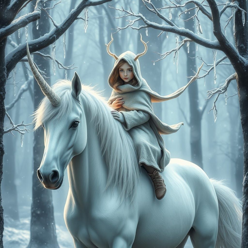 Winter Faun under Glittering Icicle Trees