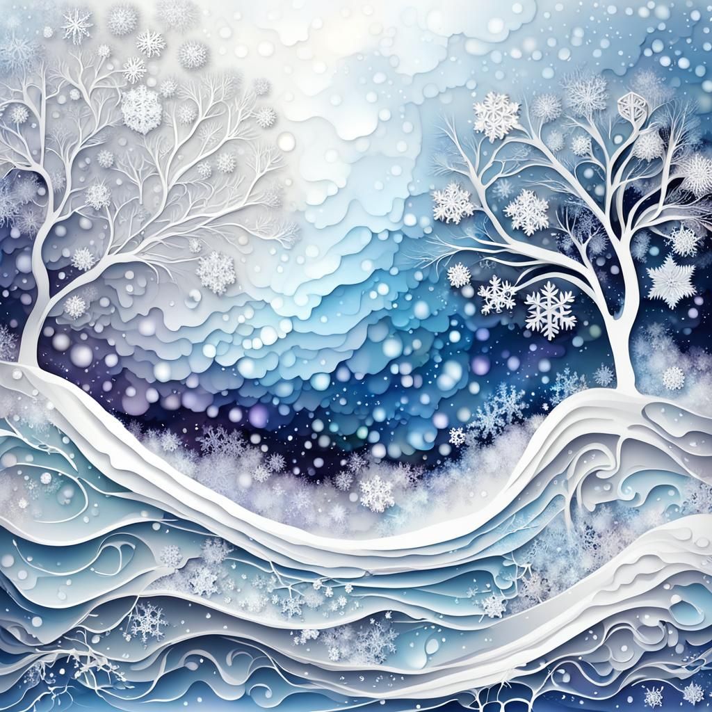 Twilight Snowfall with Alcohol Ink Abstract Details