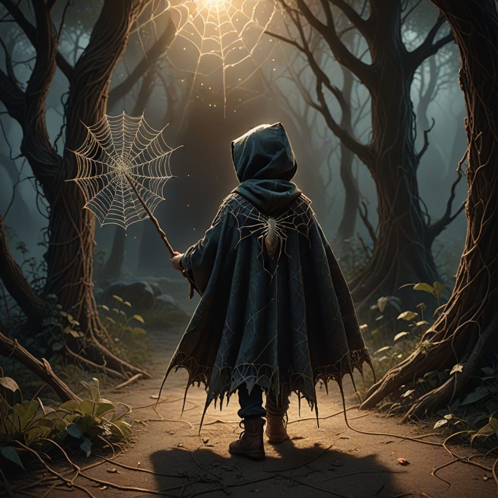Child's Ethereal Quest with Staff and Spiderweb Cloak