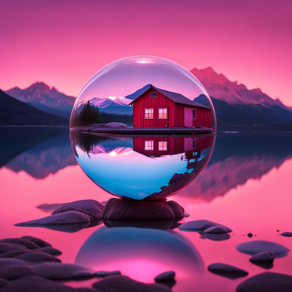 Crystal Ball Reflection: Lakeside Shack at Dusk