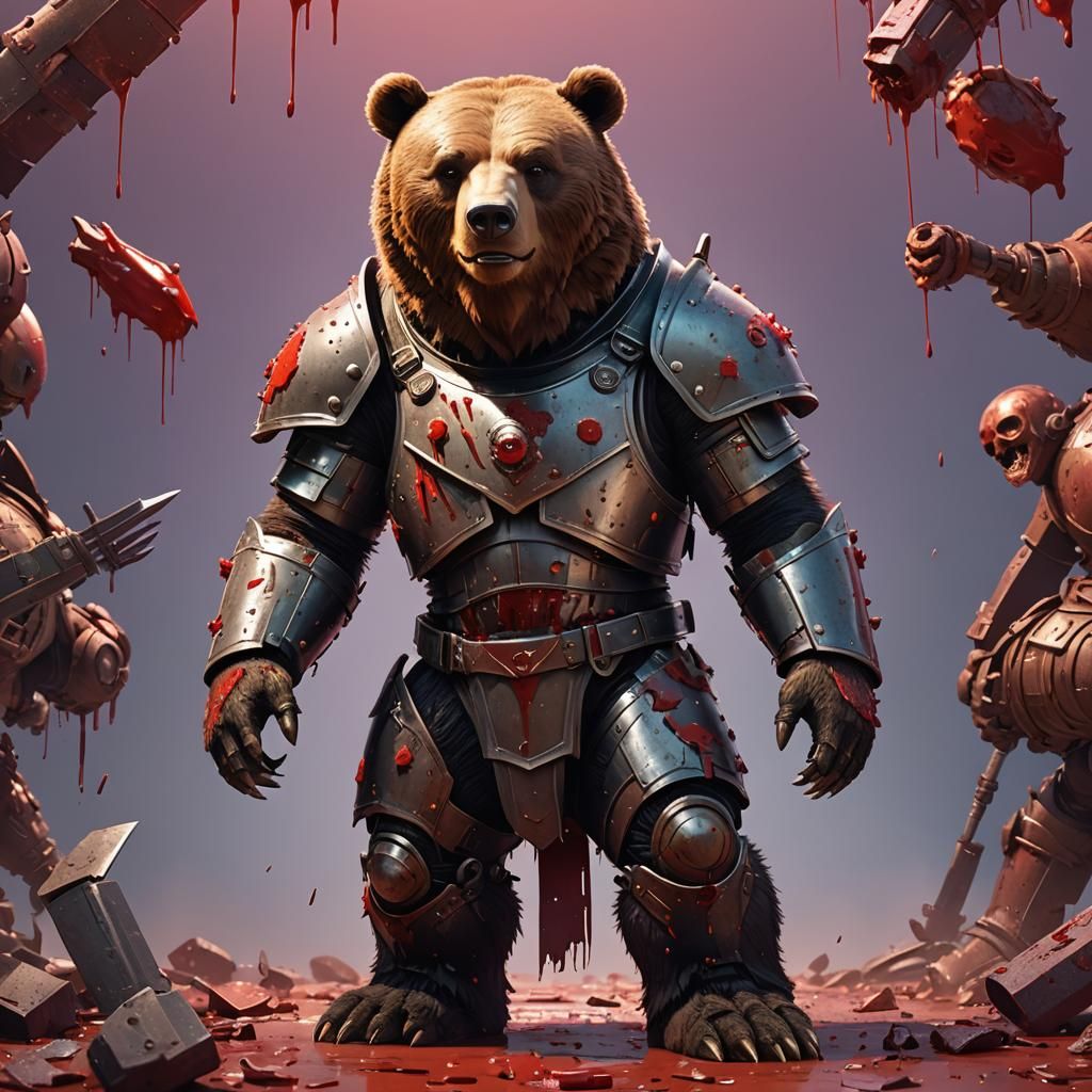 Armored Bear in Battle: 3D Digital Art