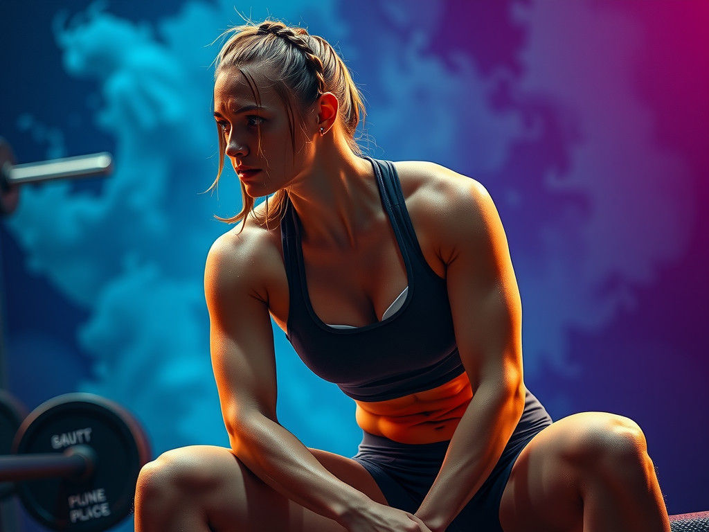 Athletic Woman Resting on Gym Bench, Hyperrealistic Concept ...