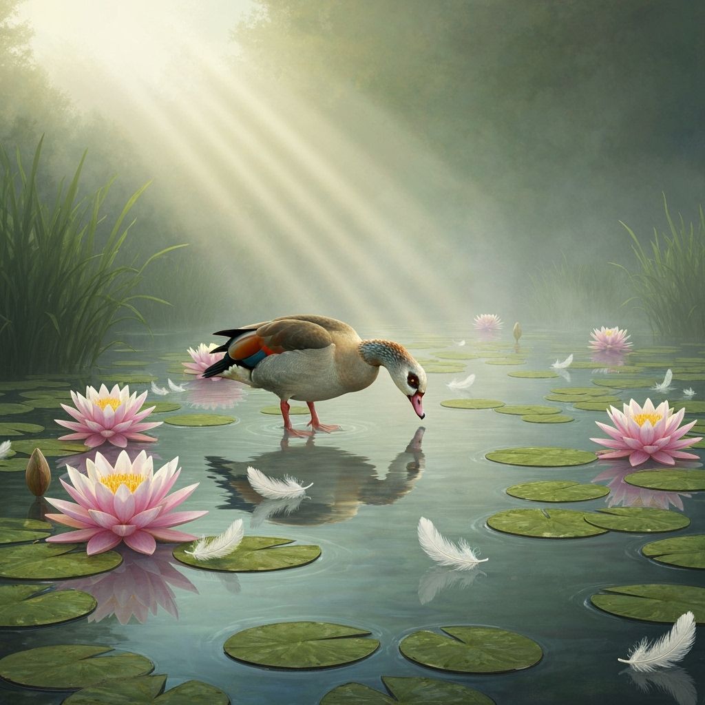 Serene Pond with Water Lilies and Egyptian Goose