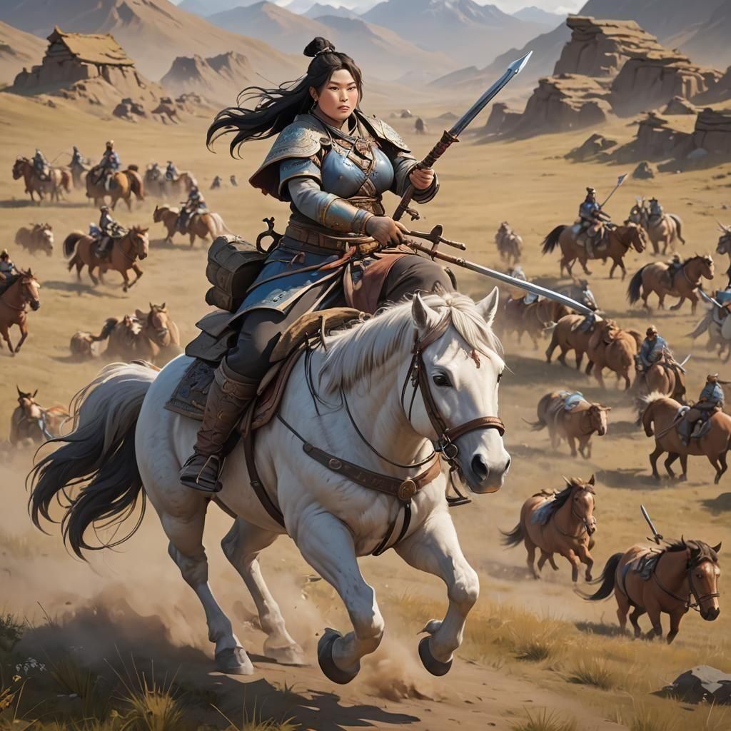 Female Mongol Warrior on Pony in 3D Anime Art