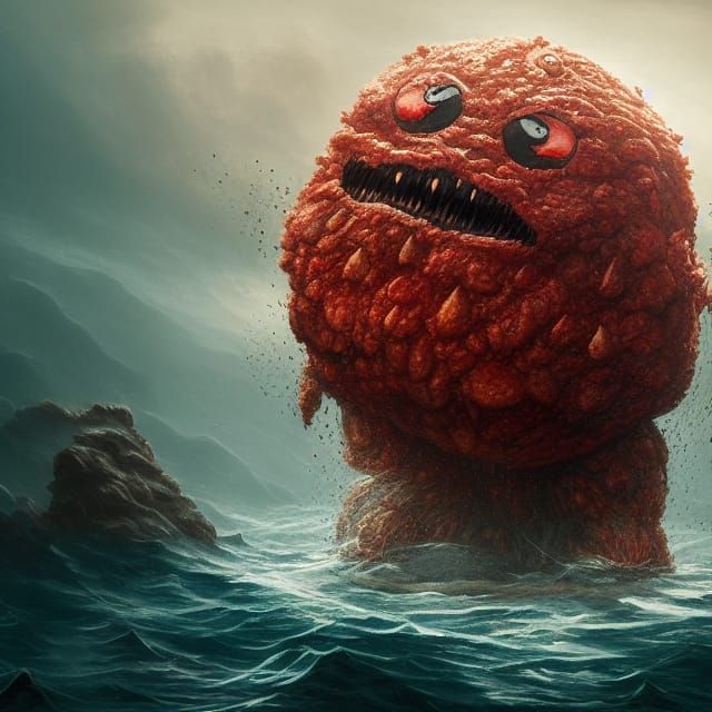 Sinister Meatwad Creature Rising from Ocean Depths