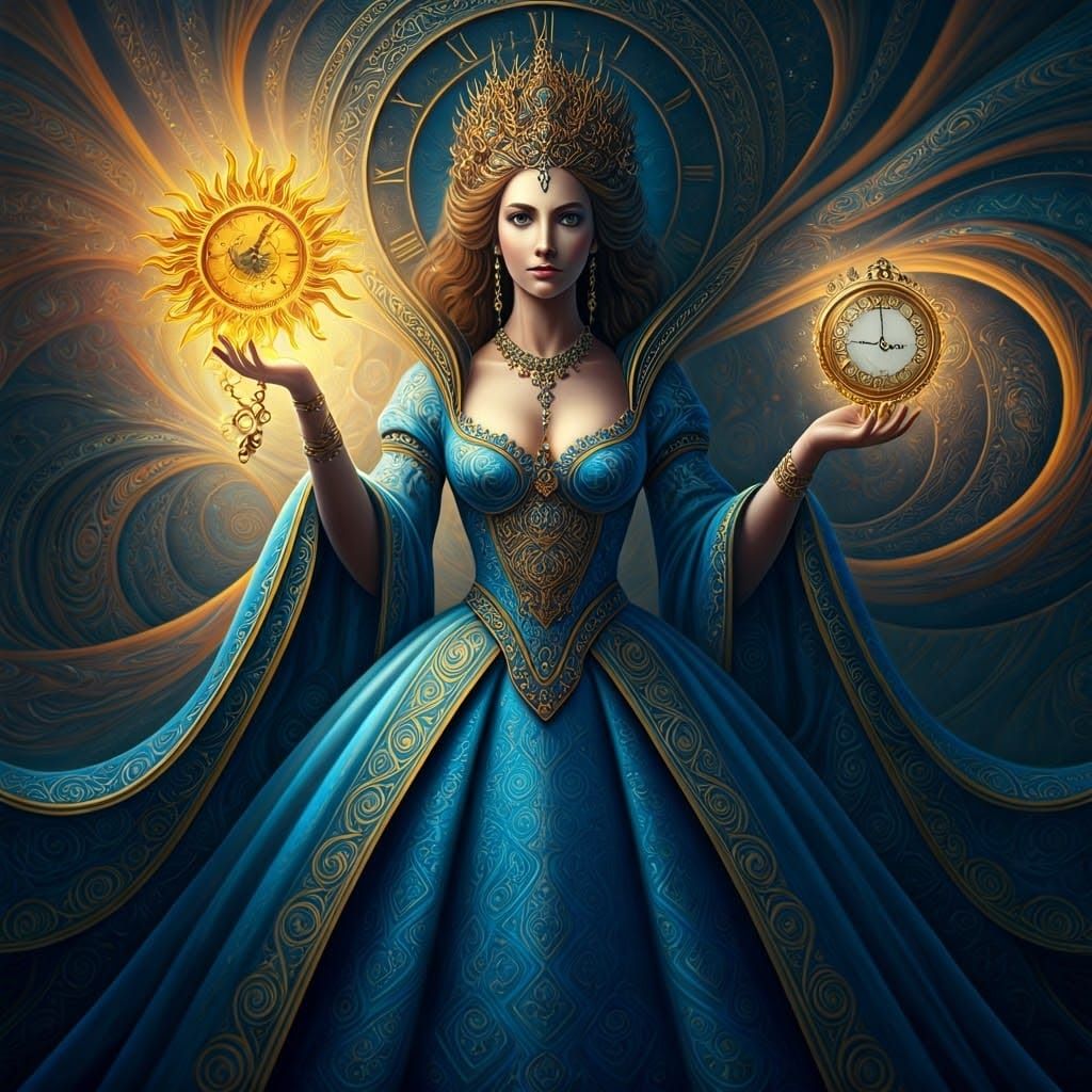 Queen of Time in Surrealist Dreamscape
