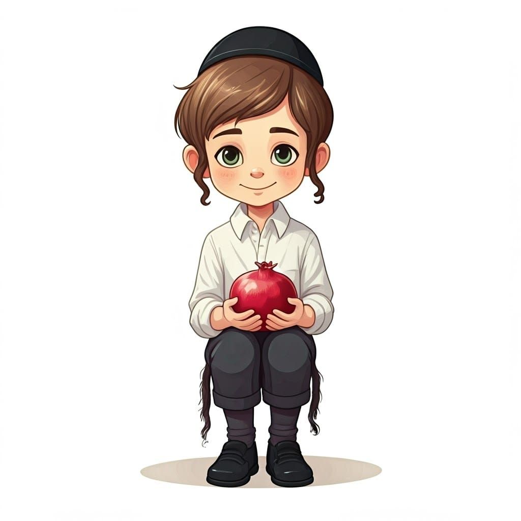 Joyful Boy with Pomegranate: Digital Illustration