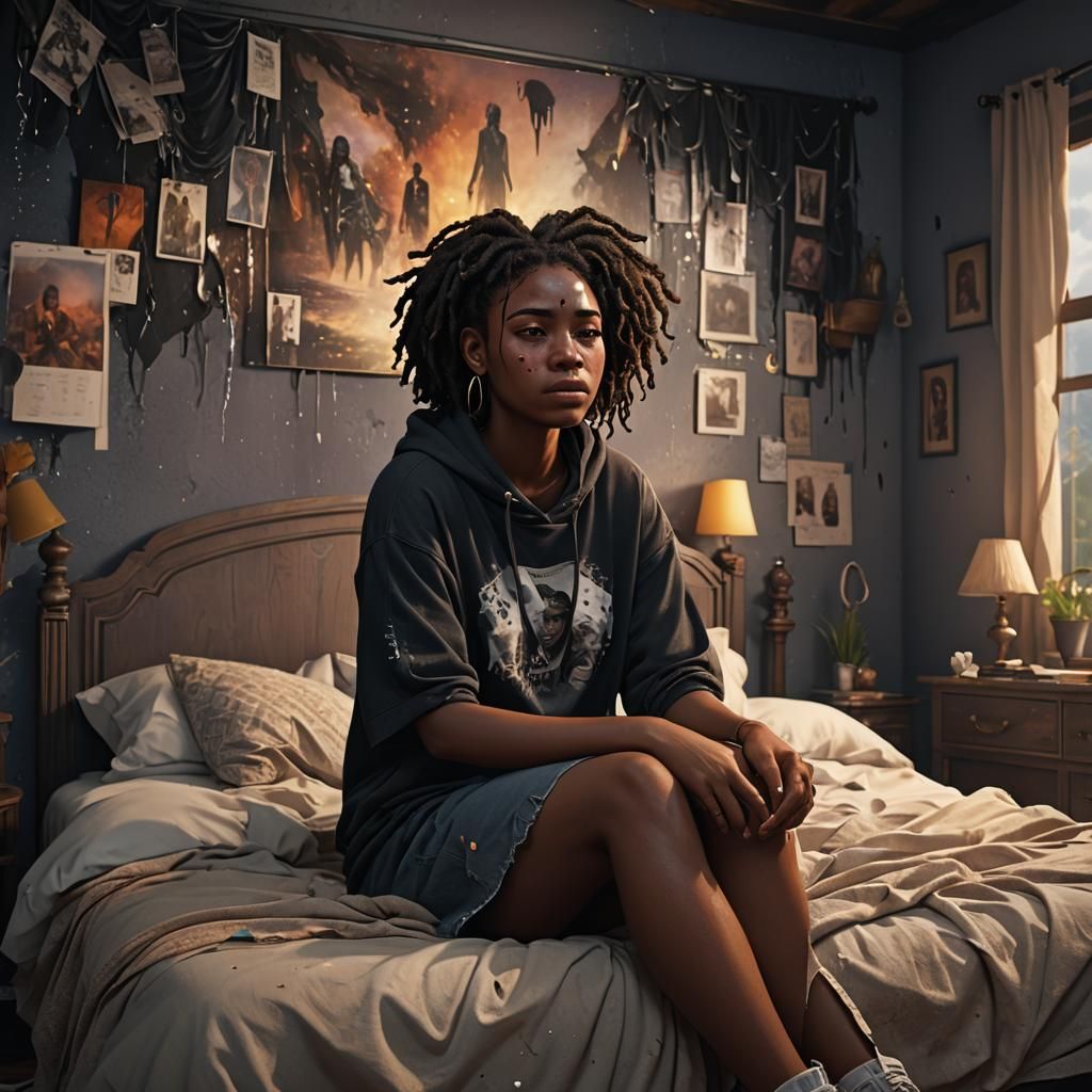 Teenage Girl Crying: Detailed Matte Painting